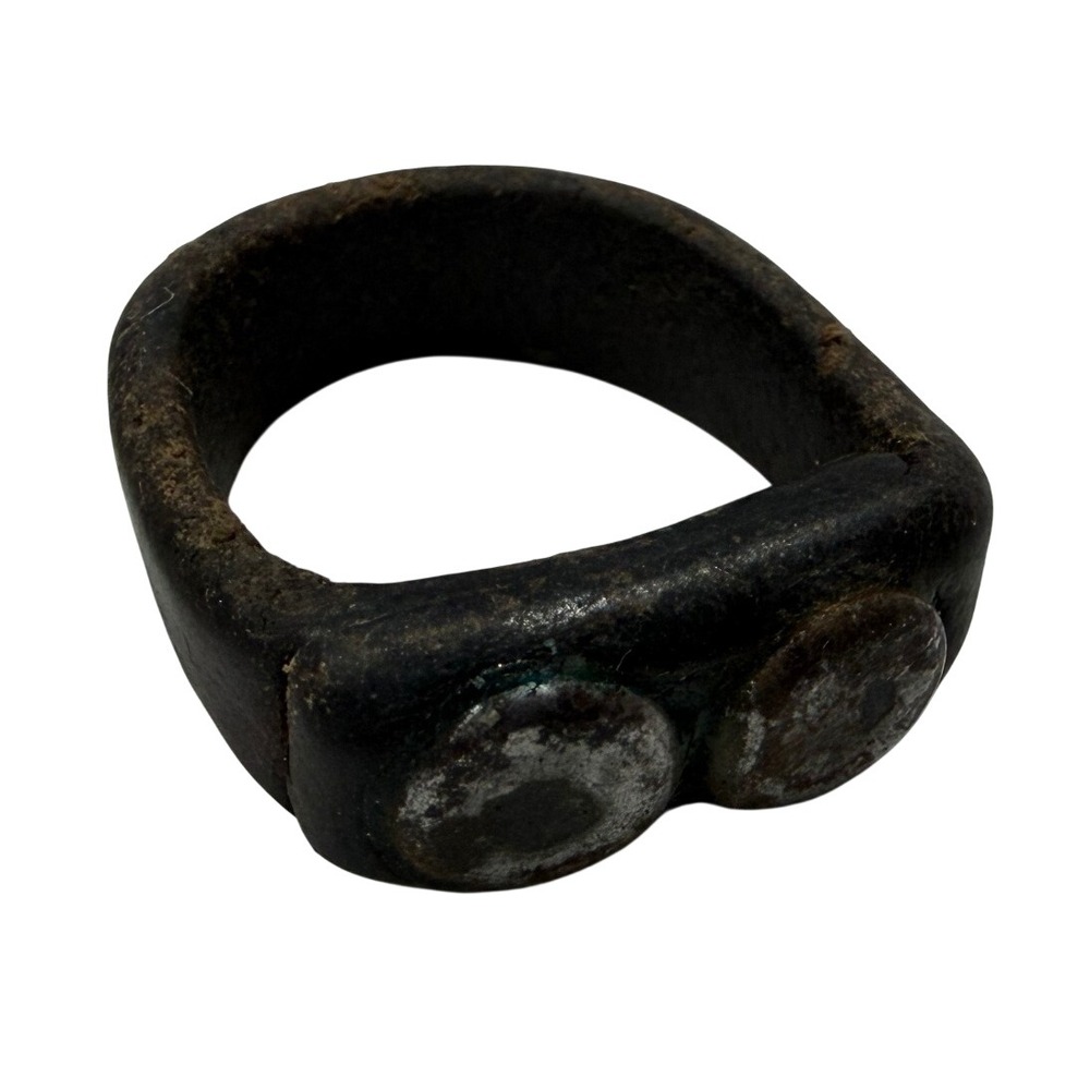 Antique Ancient Bronze Signet Ring Two Medallion Primitive Hand Forged Artifact
